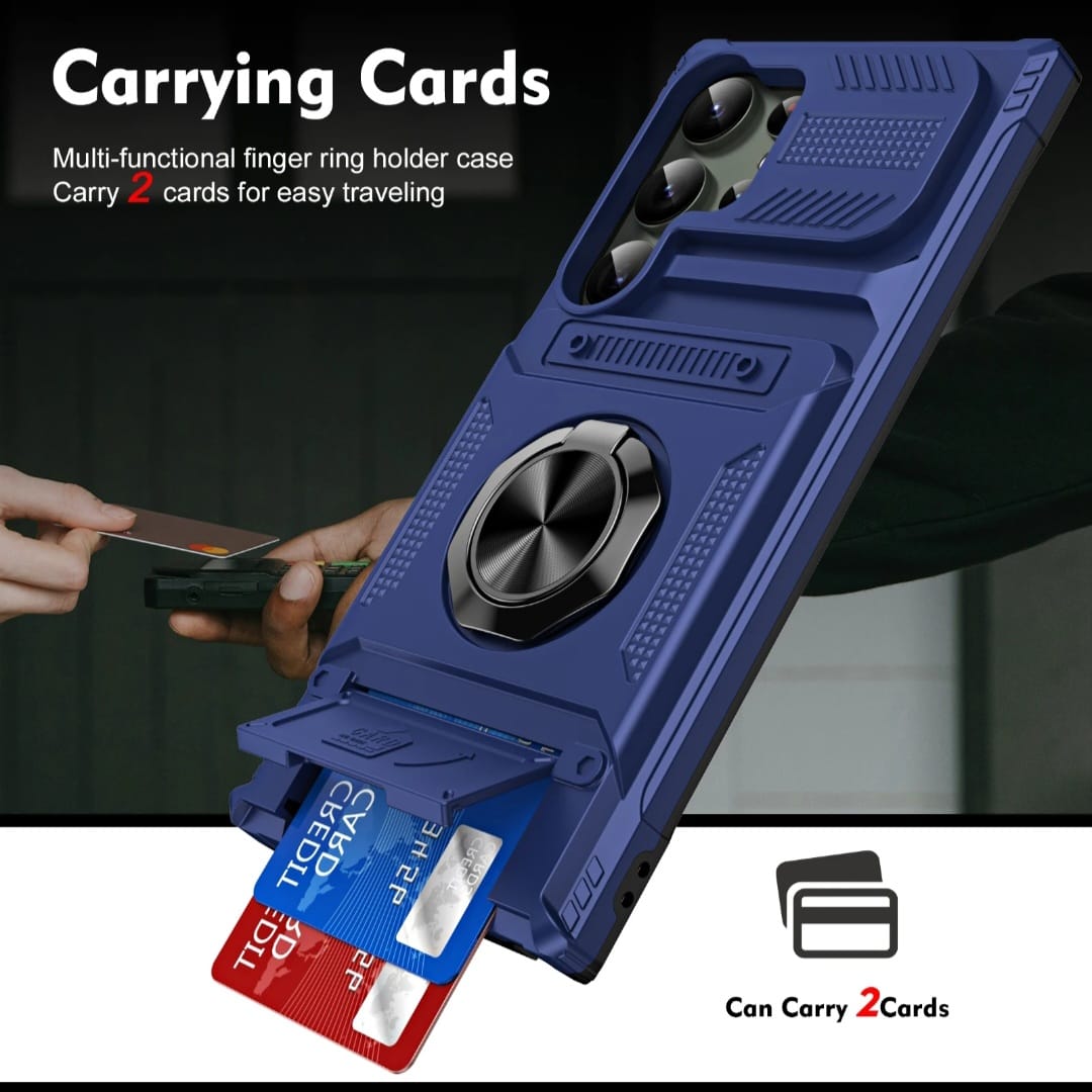 Husa Pentru Samsung Galaxy S25 Ultra Antishock Premium cu Ring Magnetic Rotativ si Slot Card, PC + TPU, Protectie 360°, Anti-Alunecare, Suport Stand, Albastra