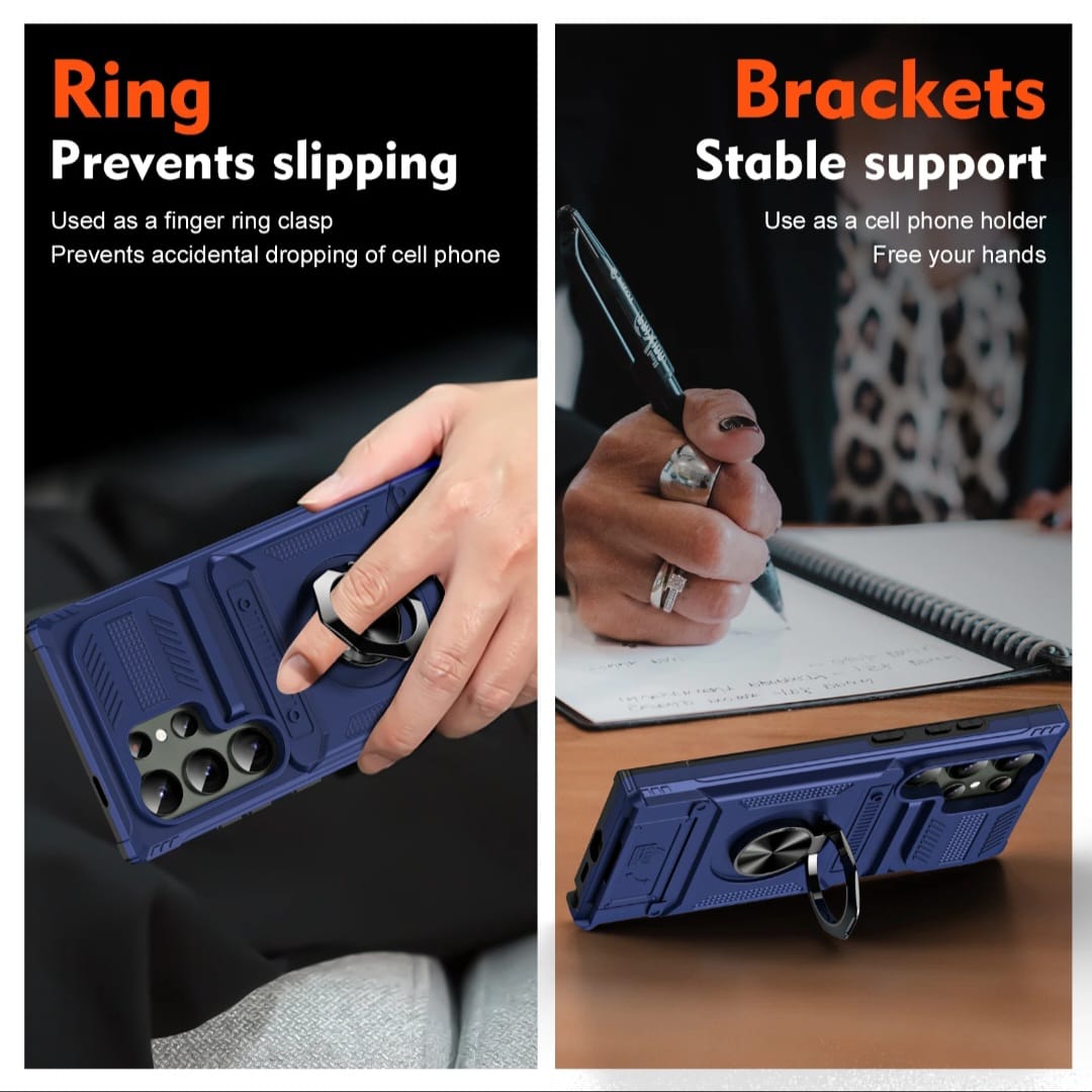 Husa Pentru Samsung Galaxy S25 Ultra Antishock Premium cu Ring Magnetic Rotativ si Slot Card, PC + TPU, Protectie 360°, Anti-Alunecare, Suport Stand, Albastra