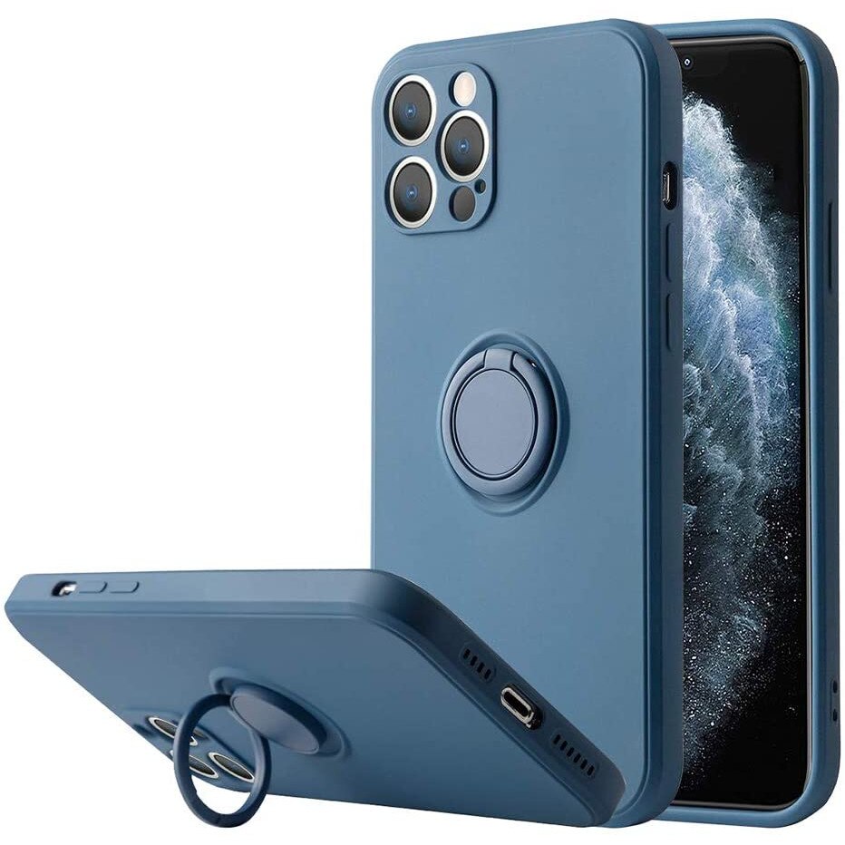 Husa protectie Flippy compatibila cu Apple iPhone 12 Pro Max Liquid Silicone Ring cu suport rotativ Albastru