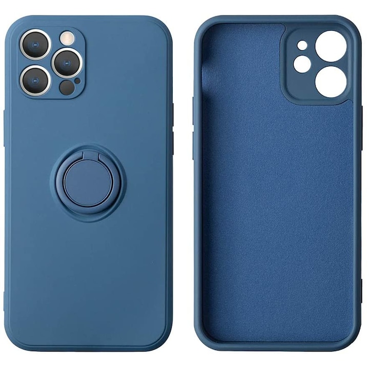 Husa protectie Flippy compatibila cu Apple iPhone 12 Pro Max Liquid Silicone Ring cu suport rotativ Albastru