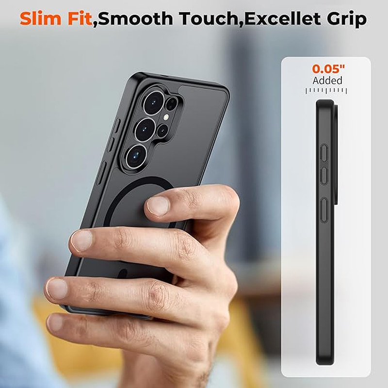 Husa magnetica pentru Samsung S26 Plus, semi-transparenta, mov, decupaj mare pentru camera, potrivire precisa