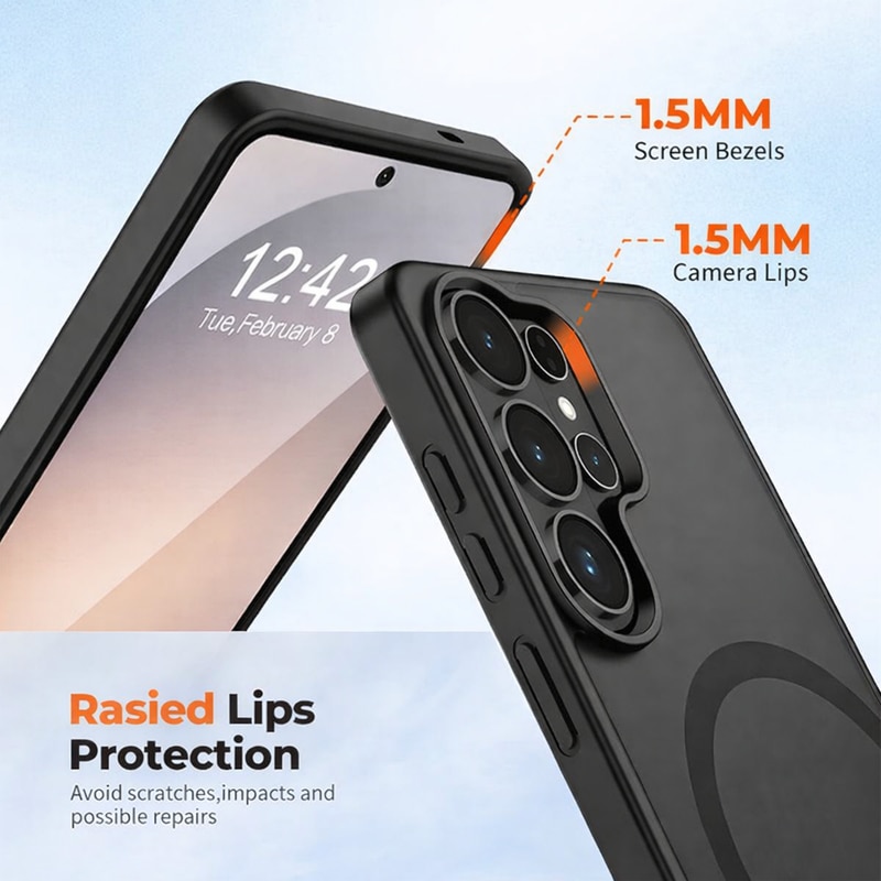 Husa magnetica pentru Samsung S26 Plus, semi-transparenta, mov, decupaj mare pentru camera, potrivire precisa
