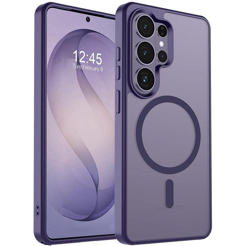 Husa magnetica pentru Samsung S26 Plus, semi-transparenta, mov, decupaj mare pentru camera, potrivire precisa