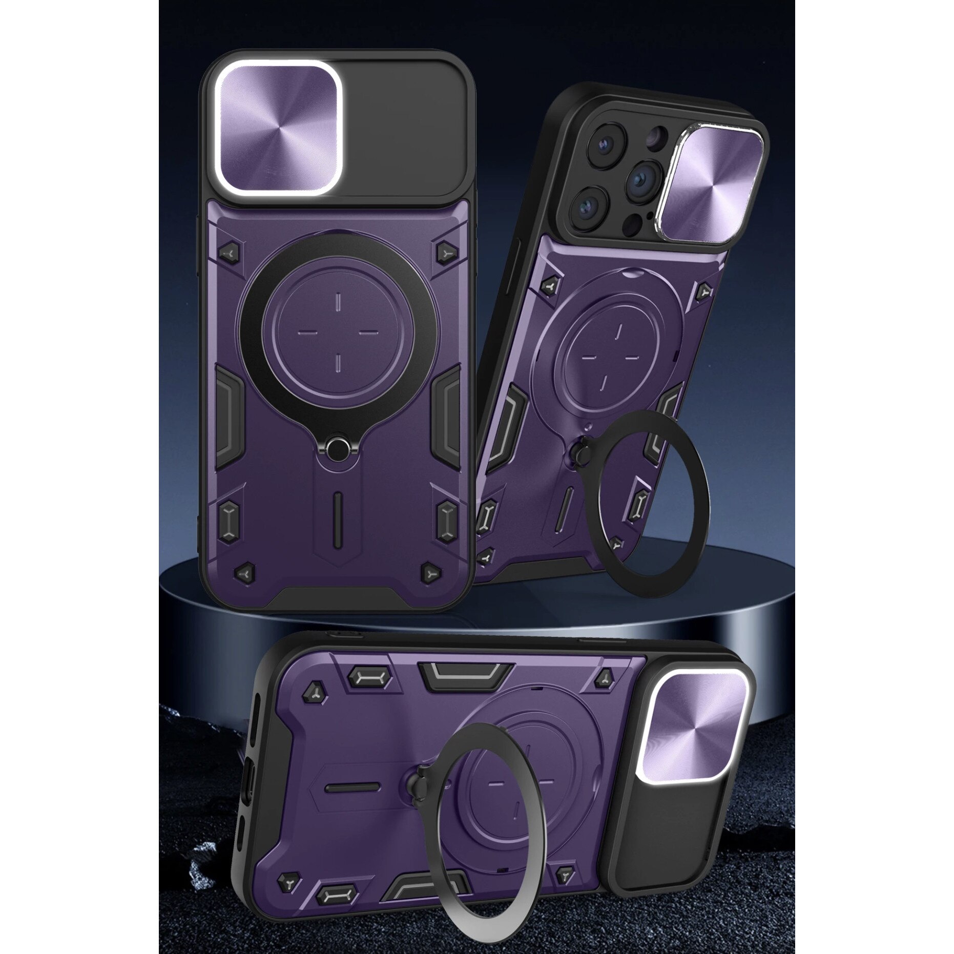 Husa ARMOR antisoc Magsafe HYBRID cu inel metalic si protectie glisanta, compatibila cu Oppo A78 4G / Mov