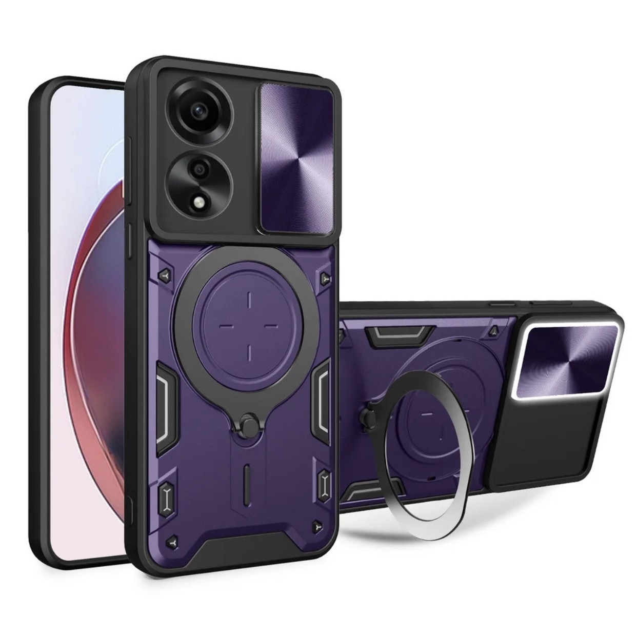 Husa ARMOR antisoc Magsafe HYBRID cu inel metalic si protectie glisanta, compatibila cu Oppo A78 4G / Mov