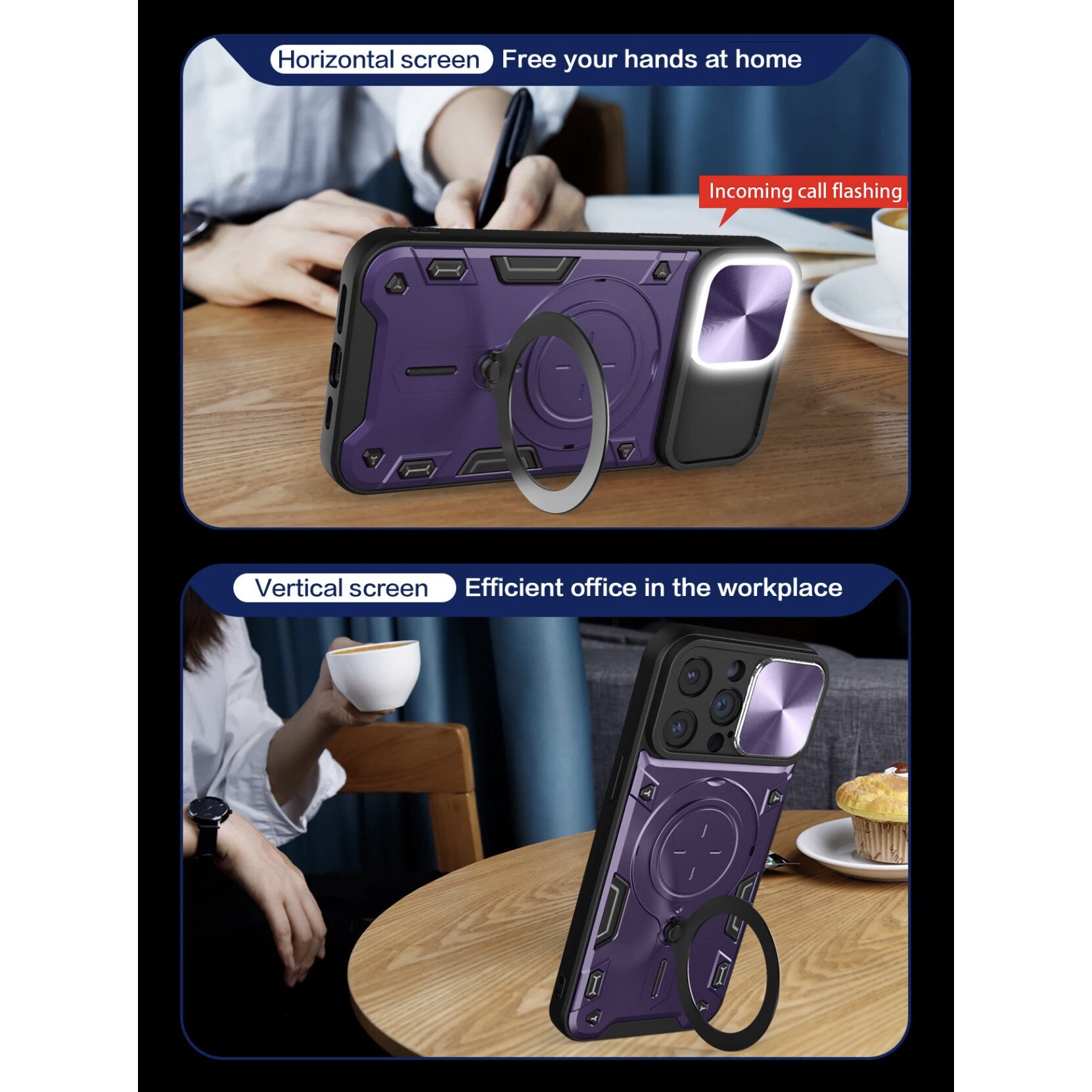 Husa ARMOR antisoc Magsafe HYBRID cu inel metalic si protectie glisanta, compatibila cu Oppo A78 4G / Mov