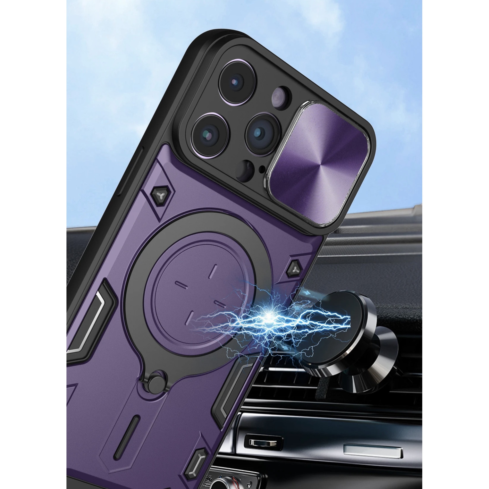 Husa ARMOR antisoc Magsafe HYBRID cu inel metalic si protectie glisanta, compatibila cu Oppo A78 4G / Mov