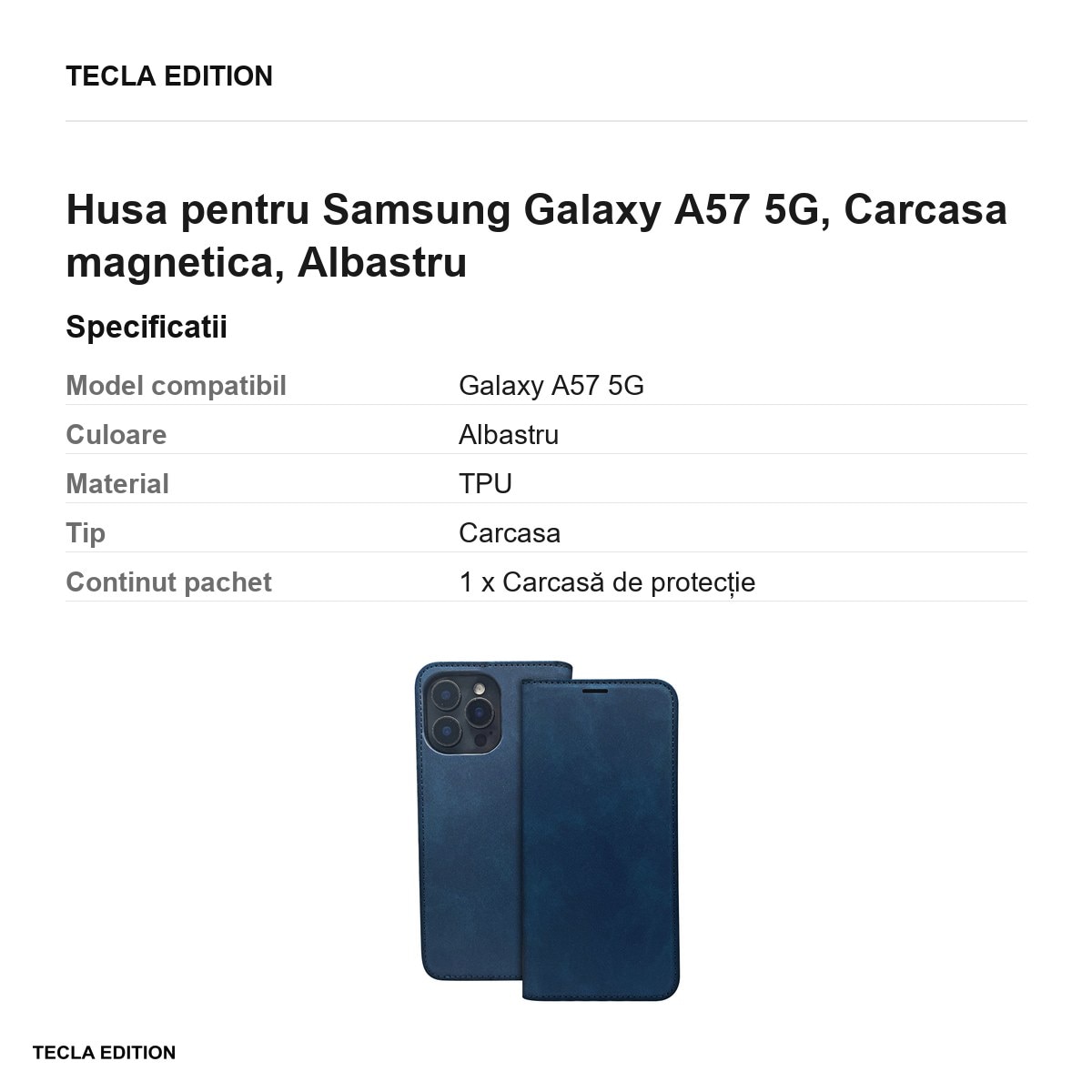 Husa Smart Suede pentru Samsung Galaxy A57 5G, tip carte cu inchidere magnetica, Albastru