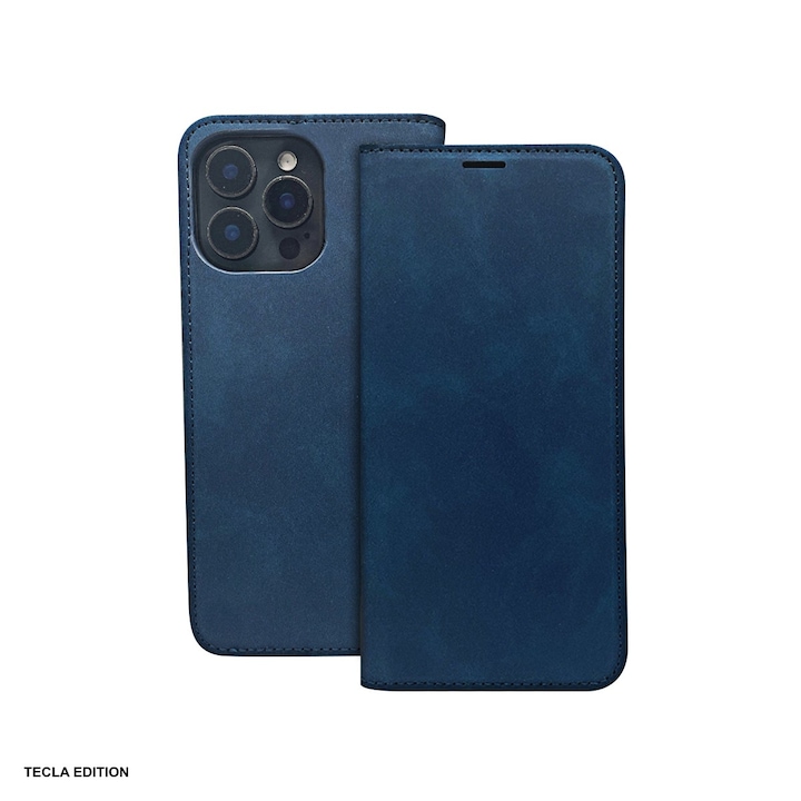 Husa Smart Suede pentru Samsung Galaxy A57 5G, tip carte cu inchidere magnetica, Albastru