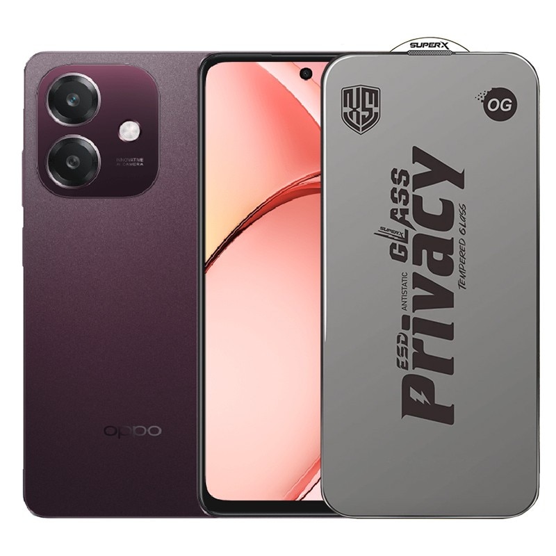 Folie de Protectie pentru Oppo A3, Flippy, Sticla Securizata ESD Antistatica, Super-X Privacy OG, Margini Negre, 0.30 mm, Transparent Inchis