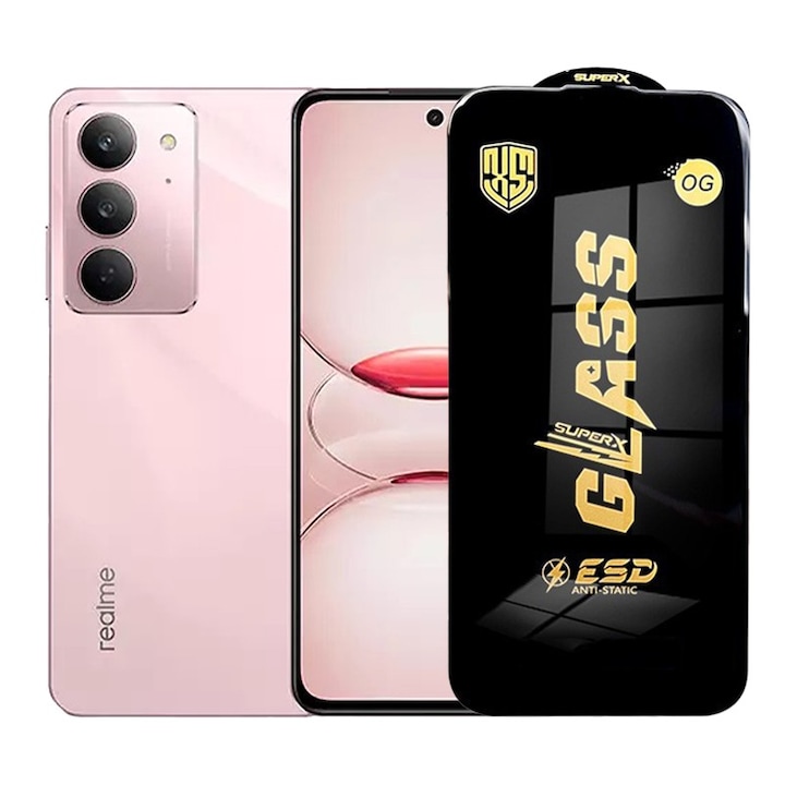 Folie de Protectie pentru Realme C75x, Flippy, Sticla Securizata ESD, Margini Negre, Rezistenta la Zgirieturi, Antistatica, 0.35 mm, Transparenta