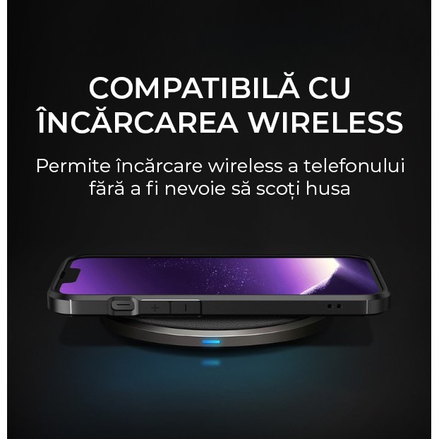 Husa de protectie pentru iPhone 13 Mini, Kribo CarbonWave, Premium Fit, Anti-soc, textura carbon, carcasa spate, compatibila cu incarcarea wireless, negru