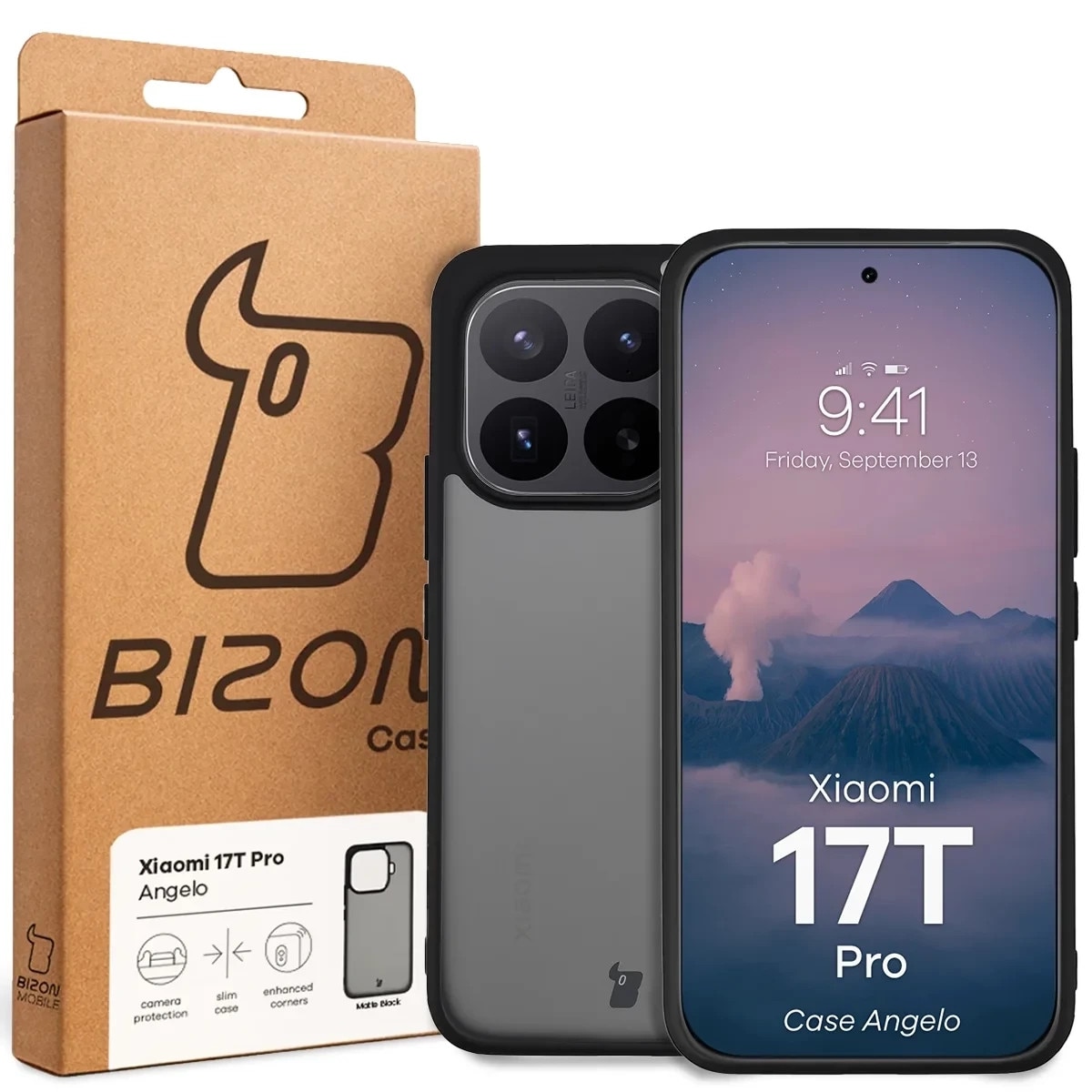 Carcasa Bizon Angelo compatibila cu Xiaomi 17T Pro, Transparent / Negru
