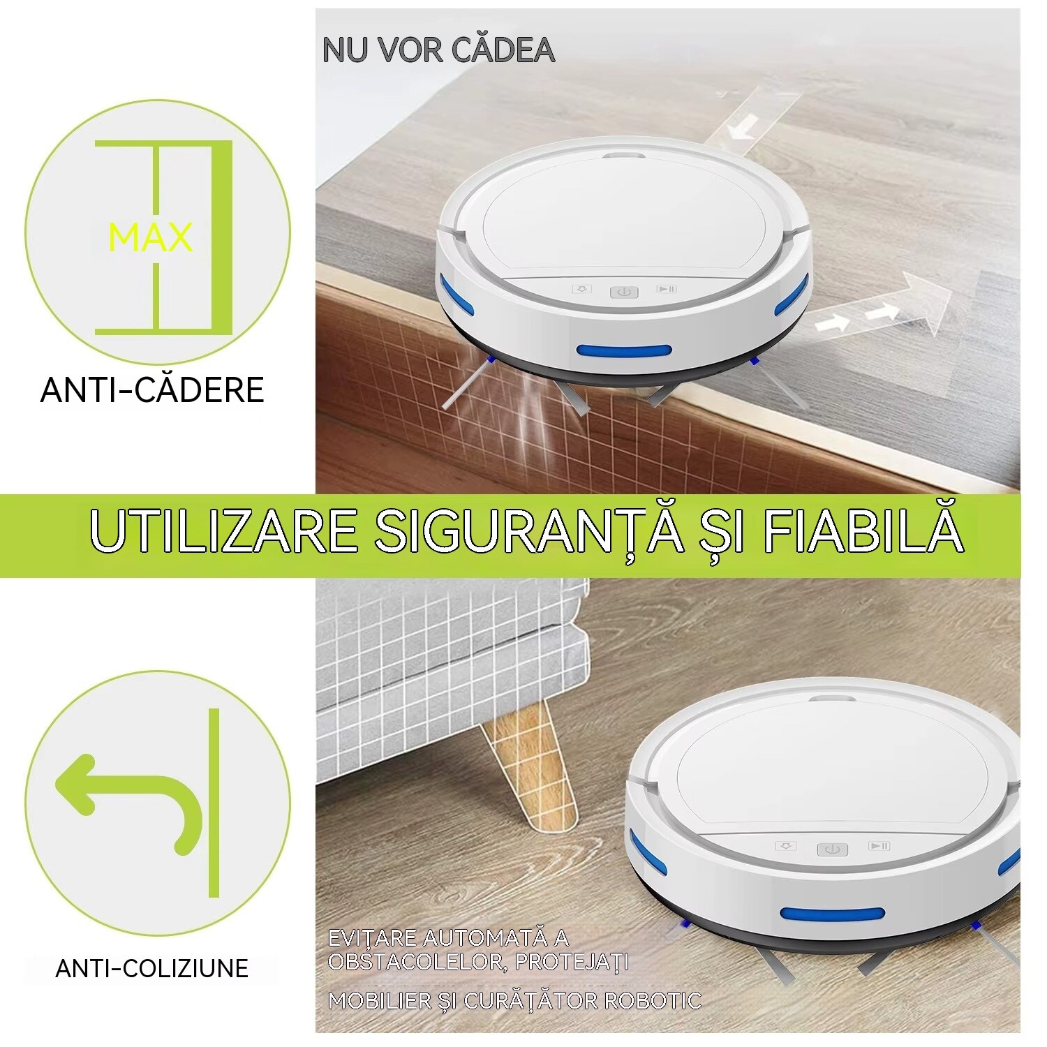 Aspirator Robot Inteligent, VDSTAR®, EBO-118B, Aspirare Puternica 2500Pa cu Control prin Aplicatie, Auto-incarcare, Aspirare pe Uscat, ABS, Alb