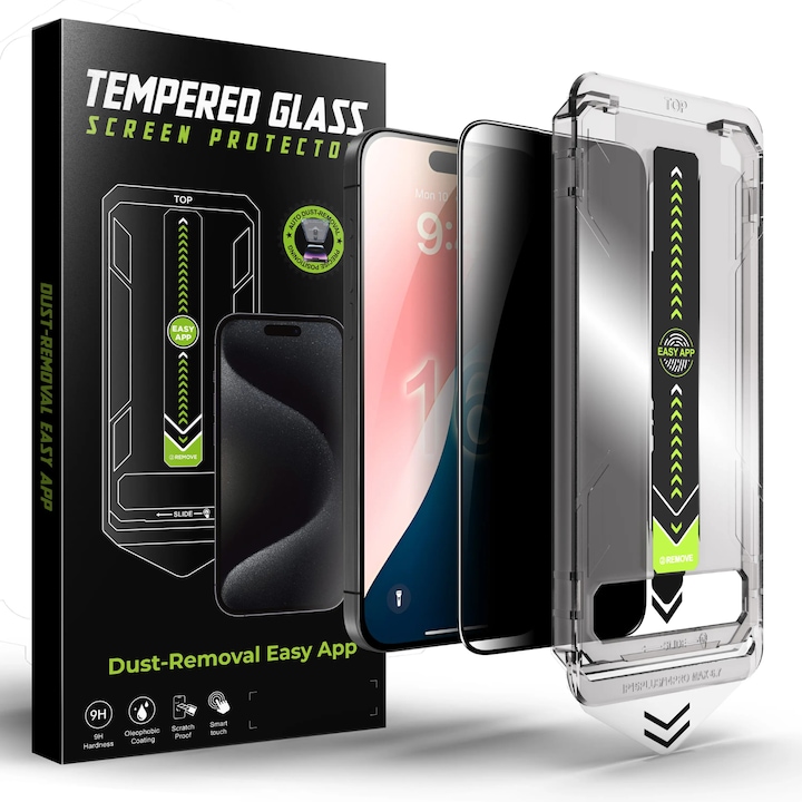Kit Folie Sticla Privacy, Titan Dust Removal Easy App pentru iPhone 13 /13 Pro /14 / 16E/ 17E