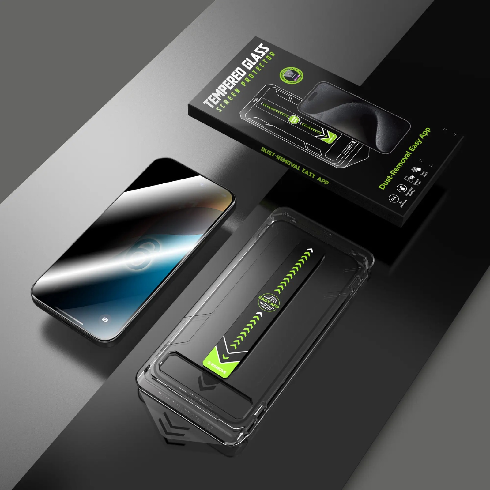 Kit Folie Sticla Privacy, Titan Dust Removal Easy App pentru iPhone 13 /13 Pro /14 / 16E/ 17E