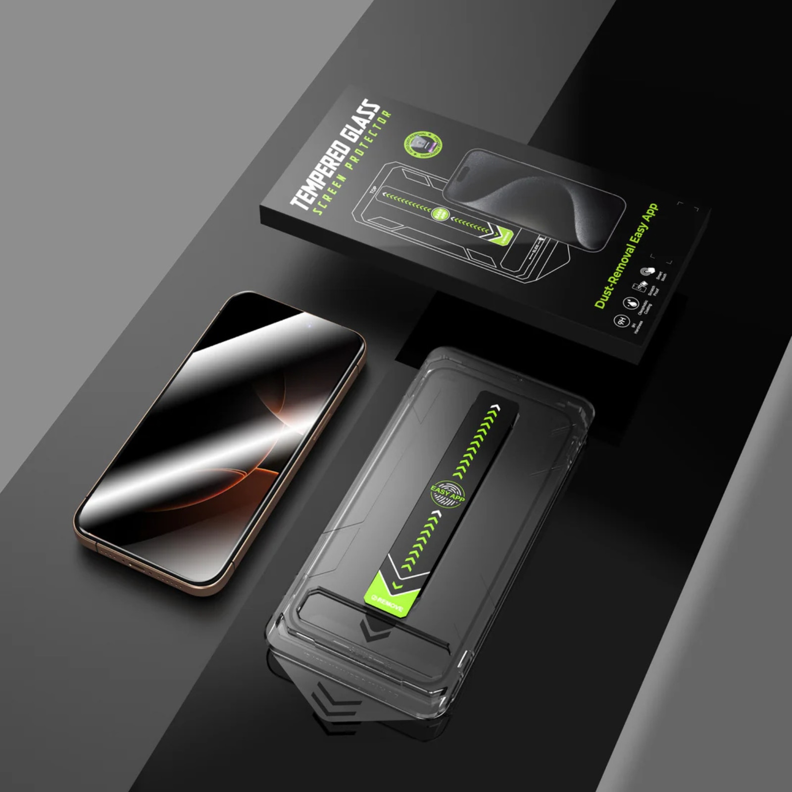 Kit Folie Sticla Privacy, Titan Dust Removal Easy App pentru iPhone 13 /13 Pro /14 / 16E/ 17E