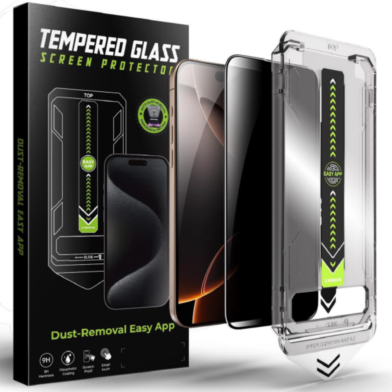 Kit Folie Sticla Privacy, Titan Dust Removal Easy App pentru iPhone 13 /13 Pro /14 / 16E/ 17E