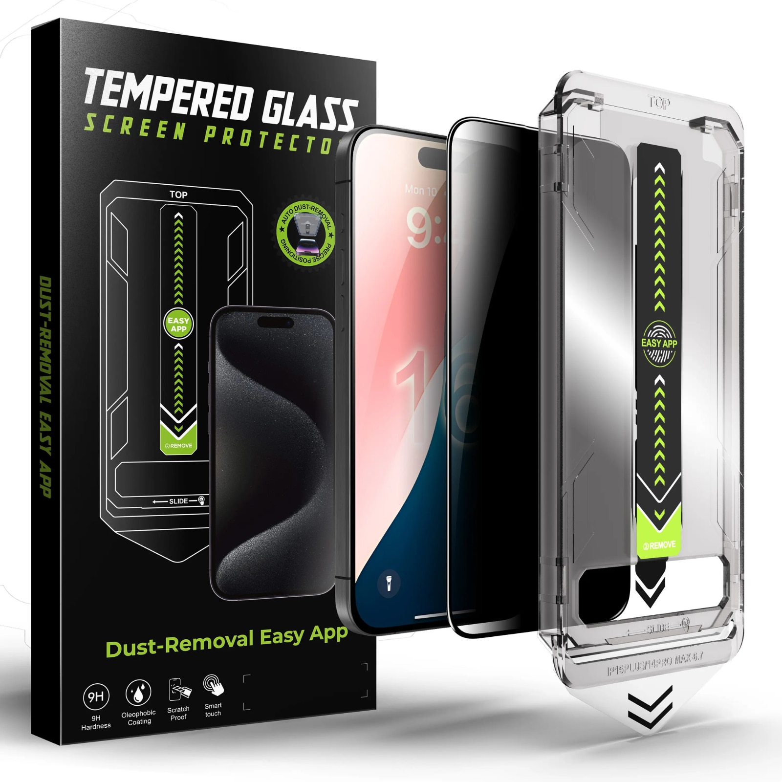Kit Folie Sticla Privacy, Titan Dust Removal Easy App pentru iPhone 13 /13 Pro /14 / 16E/ 17E