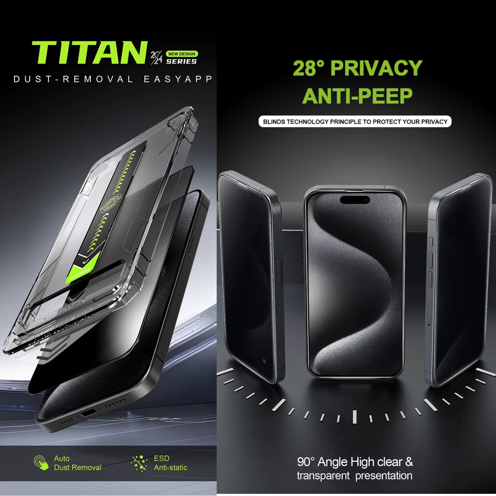 Kit Folie Sticla Privacy, Titan Dust Removal Easy App pentru iPhone 13 /13 Pro /14 / 16E/ 17E