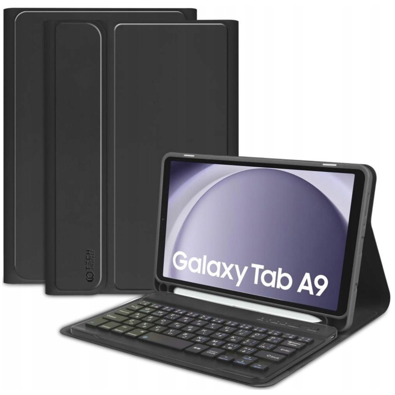 Husa cu tastatura pentru Samsung Galaxy Tab A9 8,7" 2023, negru, functie suport, acces la toate sloturile