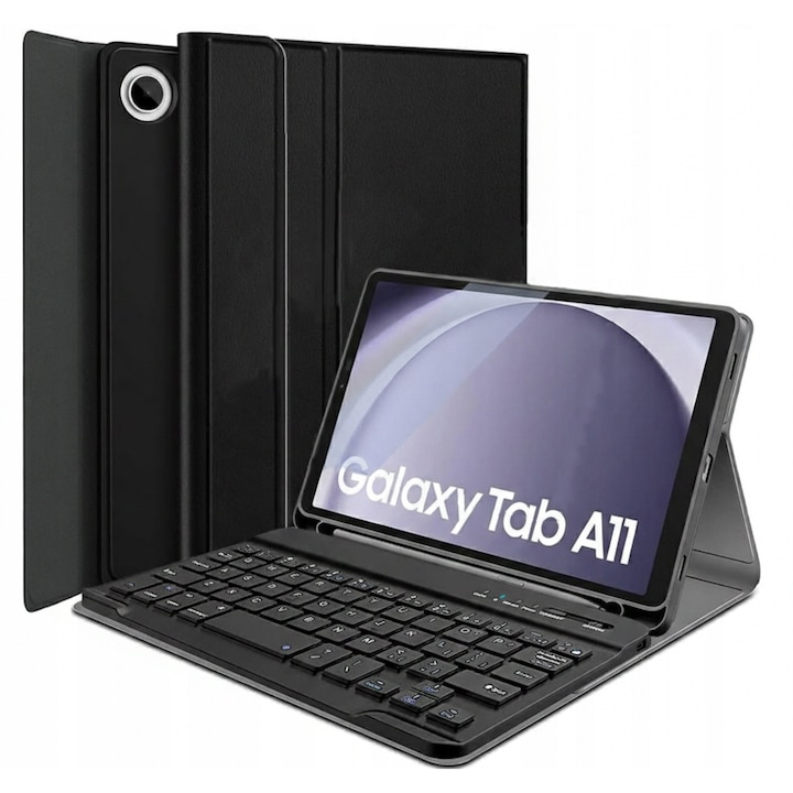 Husa cu tastatura pentru Samsung Galaxy Tab A9 8,7" 2023, negru, functie suport, acces la toate sloturile