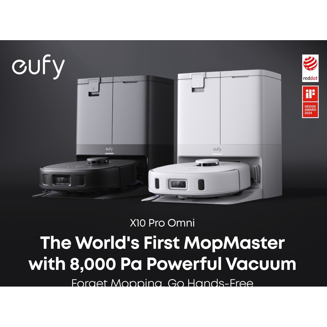 Aspirator robot eufy X10 Pro Omni, 8,000 Pa, Tehnologie MopMaster 2.0, Recipient de praf de 2.5L cu golire automata + uscarea mopului la 45°C, Rezervor de apa de 3L, Autonomie de 173 min, Evitare a obstacolelor cu AI, Alb