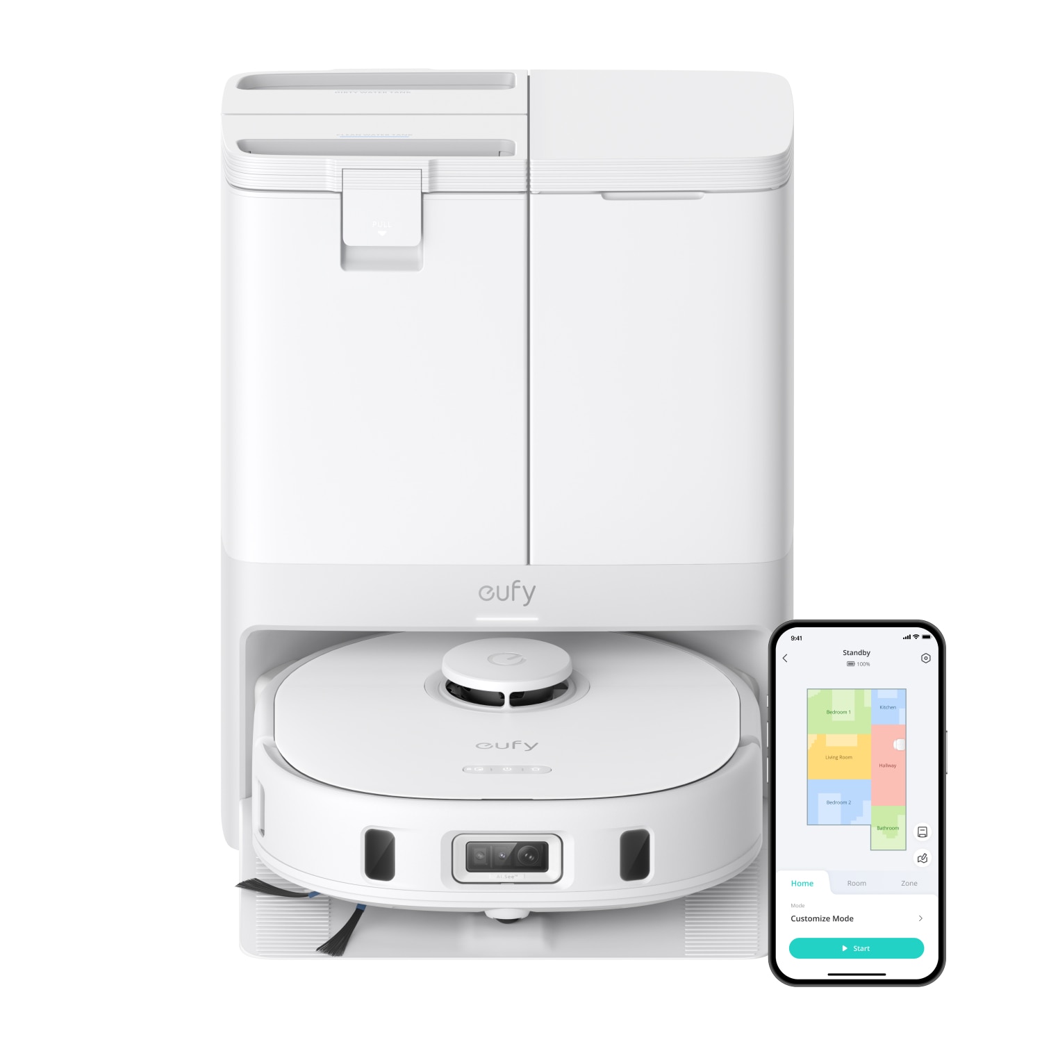 Aspirator robot eufy X10 Pro Omni, 8,000 Pa, Tehnologie MopMaster 2.0, Recipient de praf de 2.5L cu golire automata + uscarea mopului la 45°C, Rezervor de apa de 3L, Autonomie de 173 min, Evitare a obstacolelor cu AI, Alb