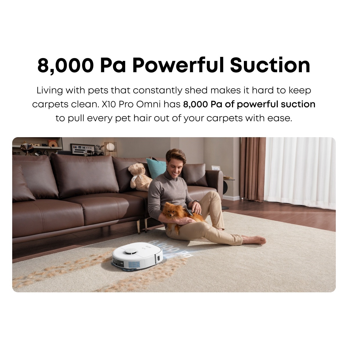 Aspirator robot eufy X10 Pro Omni, 8,000 Pa, Tehnologie MopMaster 2.0, Recipient de praf de 2.5L cu golire automata + uscarea mopului la 45°C, Rezervor de apa de 3L, Autonomie de 173 min, Evitare a obstacolelor cu AI, Alb