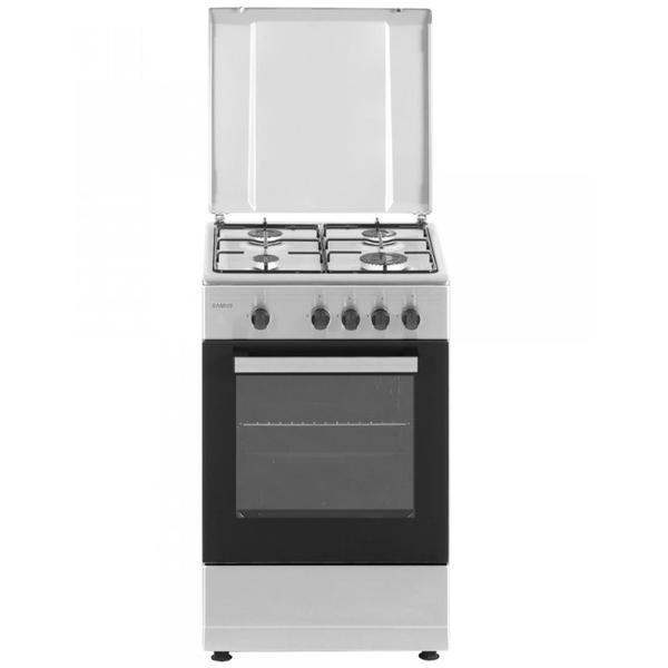 Aragaz Samus SM450BXS, 4 Arzatoare, Cuptor gaz, 49 L, Siguranta plita+cuptor (Argintiu)