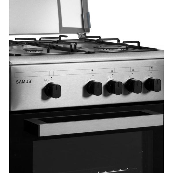 Aragaz Samus SM450BXS, 4 Arzatoare, Cuptor gaz, 49 L, Siguranta plita+cuptor (Argintiu)