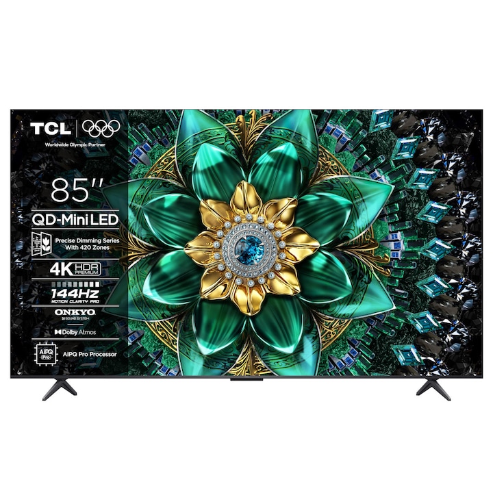 Televizor TCL Mini LED 85Q6C, 215 cm, Smart Google TV, 4K Ultra HD, WiFi, CI+, (Model 2025), Negru