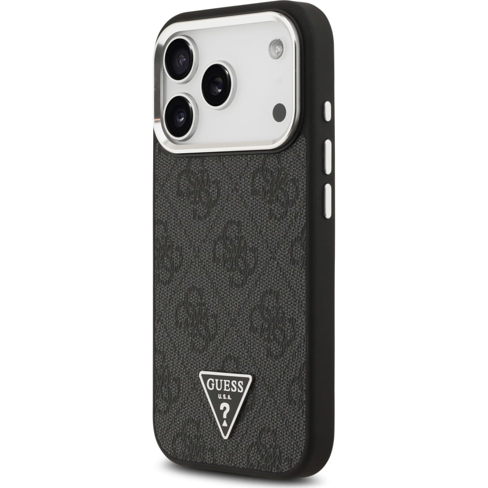 Husa, Guess Hardcase Leather 4G Triangle Strass pentru iPhone 17 Pro Max, Negru