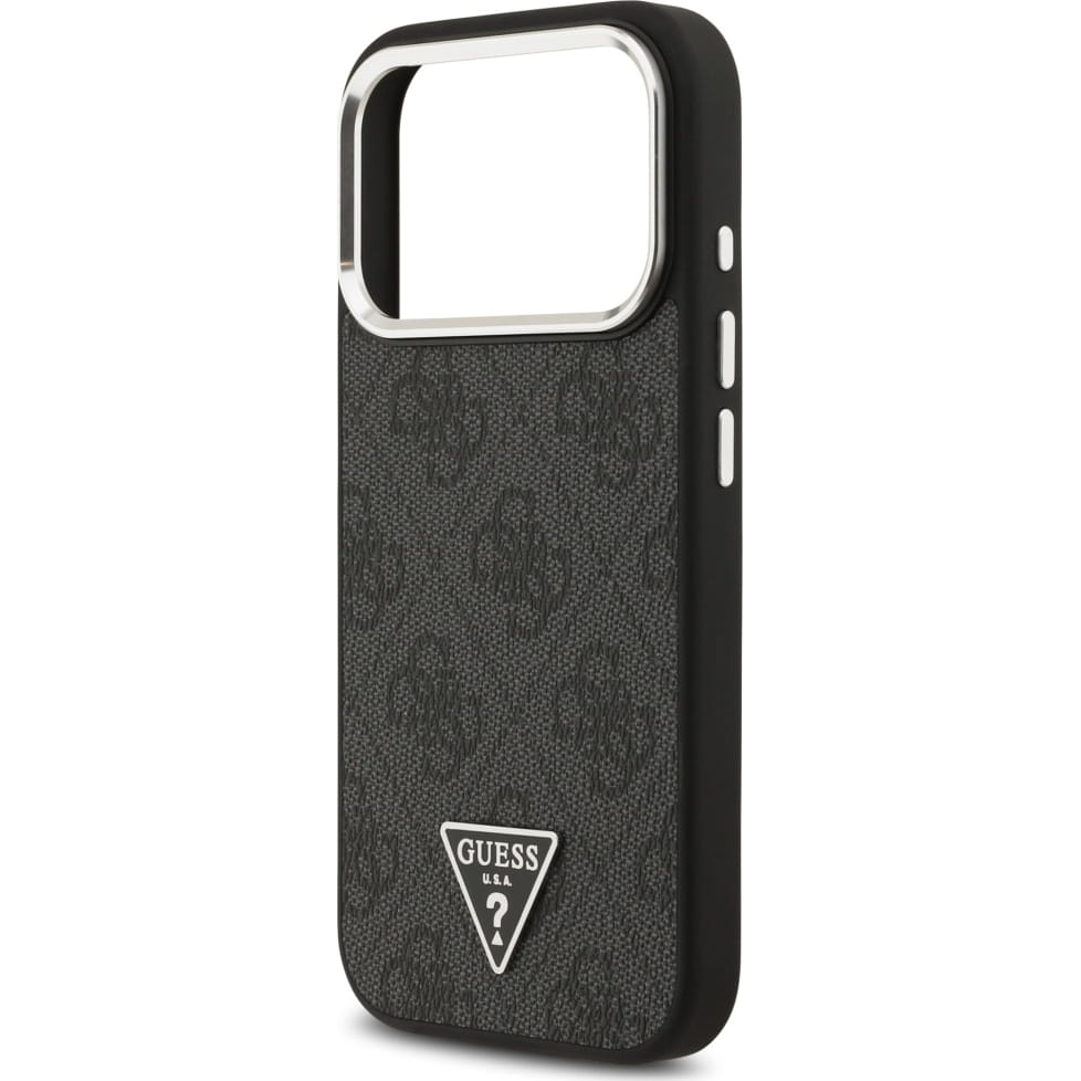 Husa, Guess Hardcase Leather 4G Triangle Strass pentru iPhone 17 Pro Max, Negru