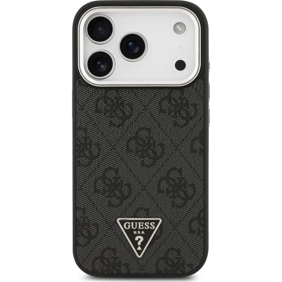 Husa, Guess Hardcase Leather 4G Triangle Strass pentru iPhone 17 Pro Max, Negru