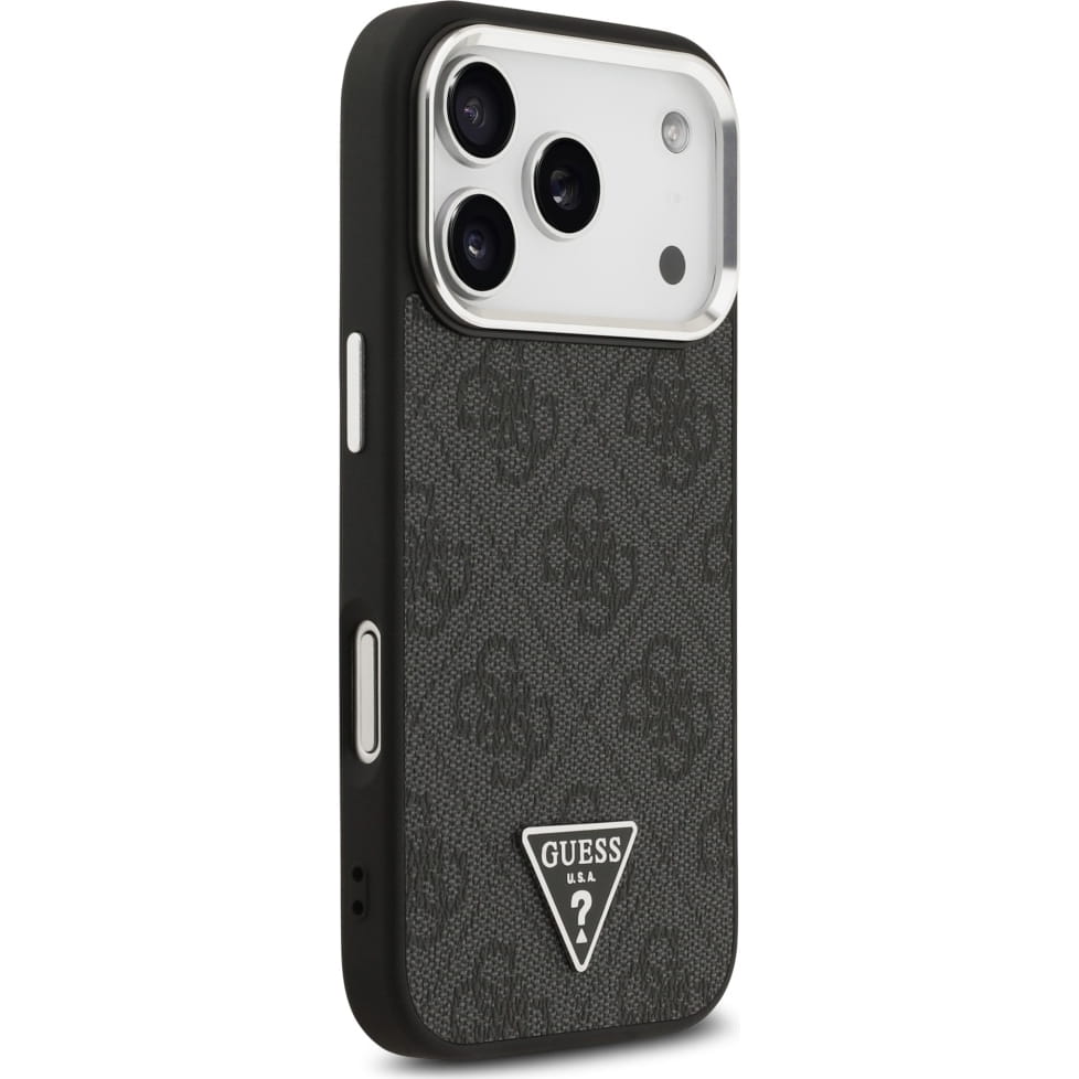 Husa, Guess Hardcase Leather 4G Triangle Strass pentru iPhone 17 Pro Max, Negru