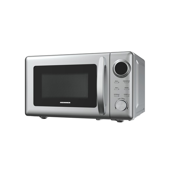 Cuptor cu microunde HEINNER HMW-2060SL, 20 L, 700 W, 5 trepte putere, 8 programe, Decongelare, TImer, Platou 24.5 cm (Argintiu)