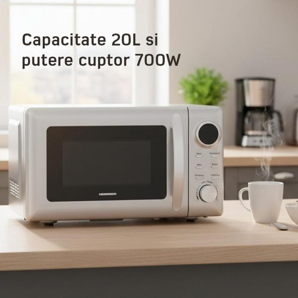Cuptor cu microunde HEINNER HMW-2060SL, 20 L, 700 W, 5 trepte putere, 8 programe, Decongelare, TImer, Platou 24.5 cm (Argintiu)