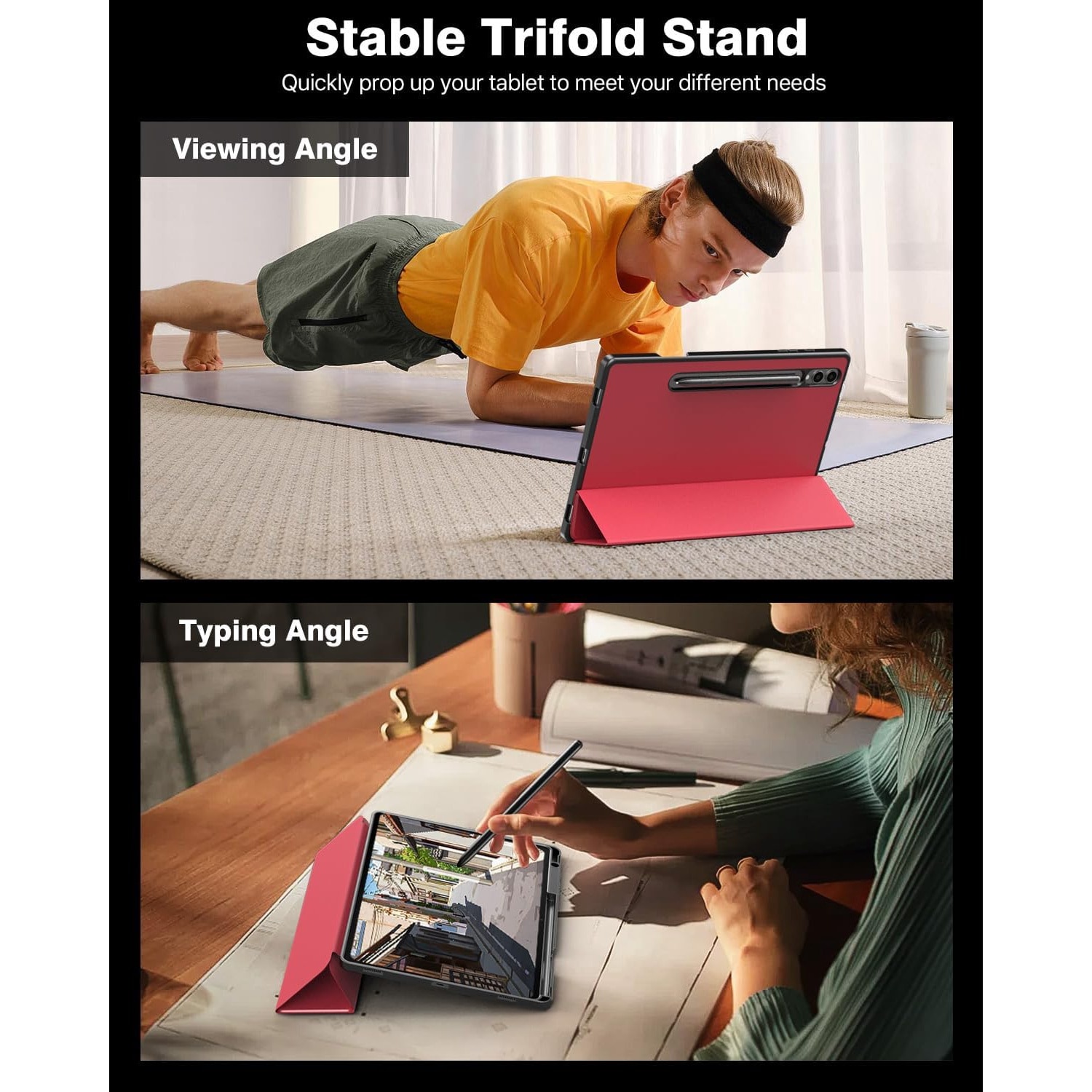 Husa pentru Samsung Galaxy Tab S10+/S9+/S9Fe+, 12.4", UltraSlim de tip stand, functie sleep/wake-up, Smart Cover, model Burgundy, Sigloo