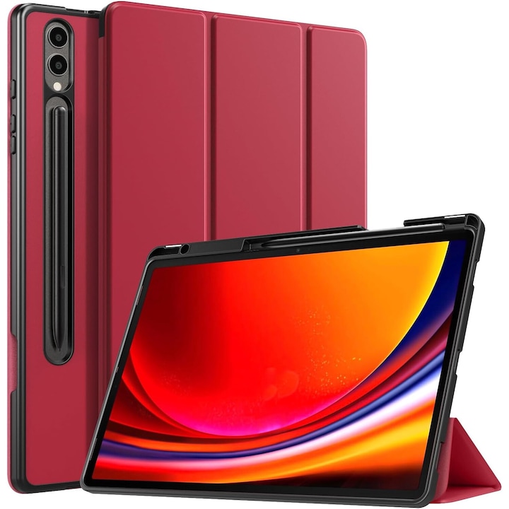 Husa pentru Samsung Galaxy Tab S10+/S9+/S9Fe+, 12.4", UltraSlim de tip stand, functie sleep/wake-up, Smart Cover, model Burgundy, Sigloo