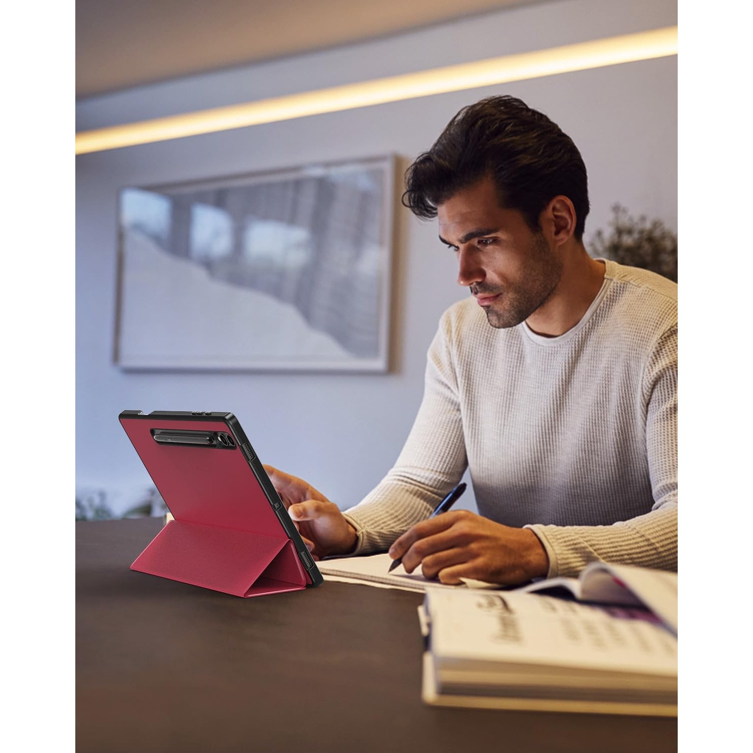 Husa pentru Samsung Galaxy Tab S10+/S9+/S9Fe+, 12.4", UltraSlim de tip stand, functie sleep/wake-up, Smart Cover, model Burgundy, Sigloo