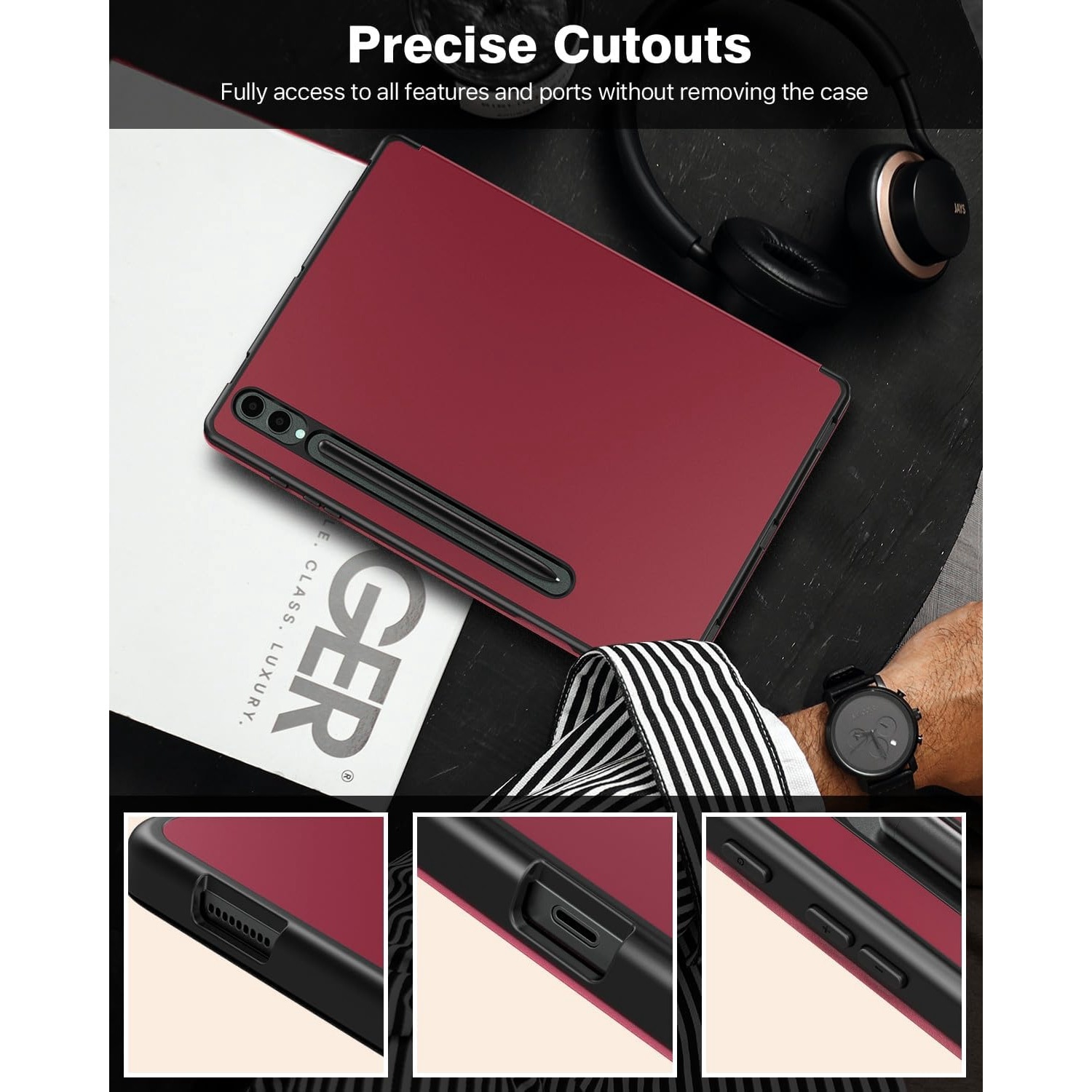 Husa pentru Samsung Galaxy Tab S10+/S9+/S9Fe+, 12.4", UltraSlim de tip stand, functie sleep/wake-up, Smart Cover, model Burgundy, Sigloo