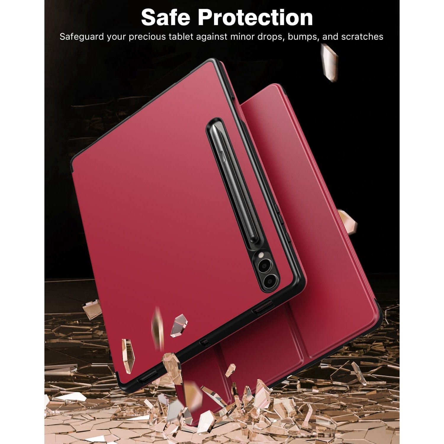 Husa pentru Samsung Galaxy Tab S10+/S9+/S9Fe+, 12.4", UltraSlim de tip stand, functie sleep/wake-up, Smart Cover, model Burgundy, Sigloo
