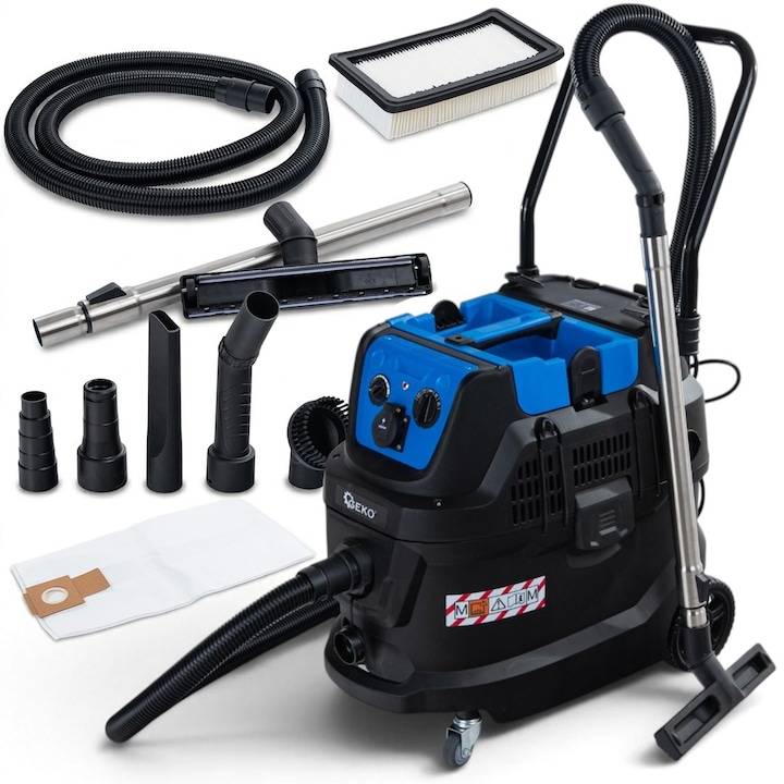 Aspirator industrial pentru gips 1600 W, curatare automata a filtrului, rezervor 40 L, filtru HEPA, IPX4, priza 2000 W, Geko G81083