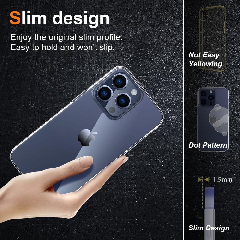 Husa de Protectie din Silicon, pentru Apple iPhone 15 Pro, PC, Antisoc, Rezistenta la Impact, Transparenta