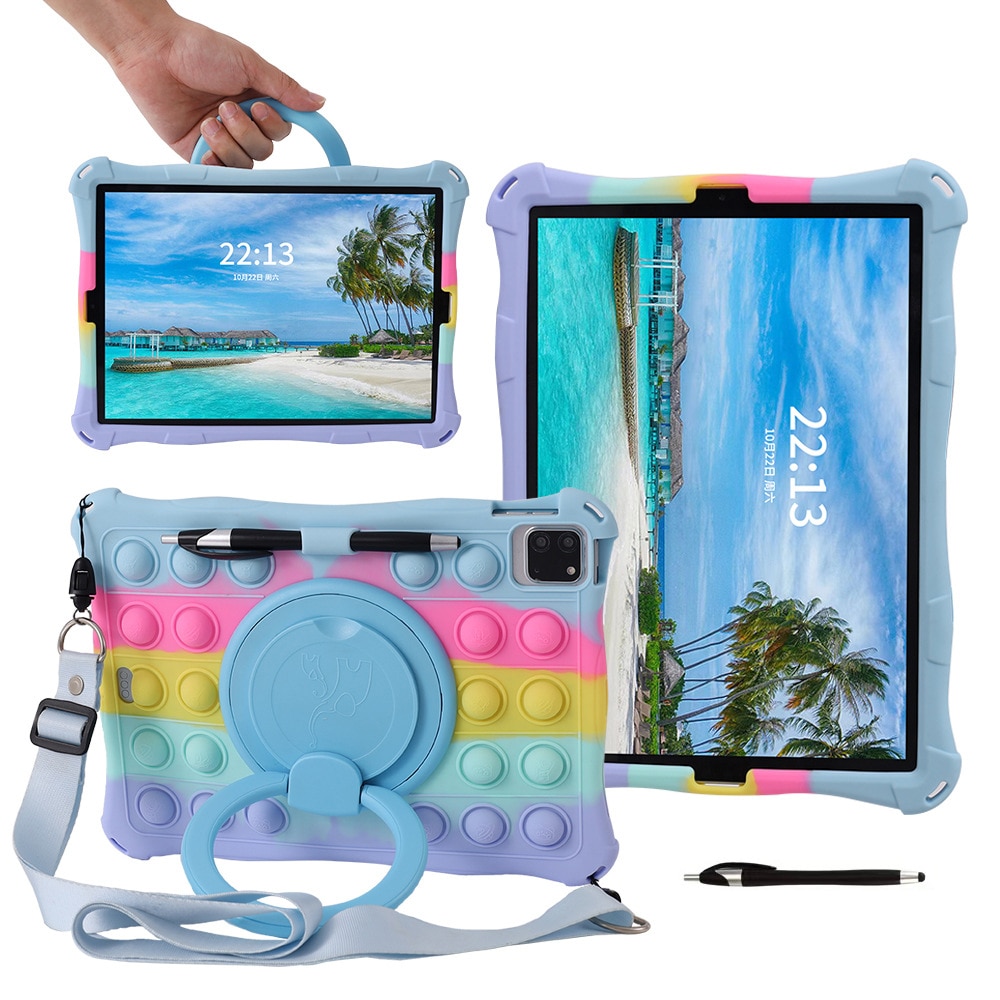 Husa tableta, PMIXO, pentru iPad de 9,7 inch,, suport rotativ, anti-soc, jucarie antistres, albastru