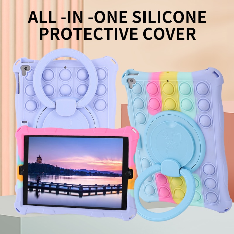 Husa tableta, PMIXO, pentru iPad de 9,7 inch,, suport rotativ, anti-soc, jucarie antistres, albastru