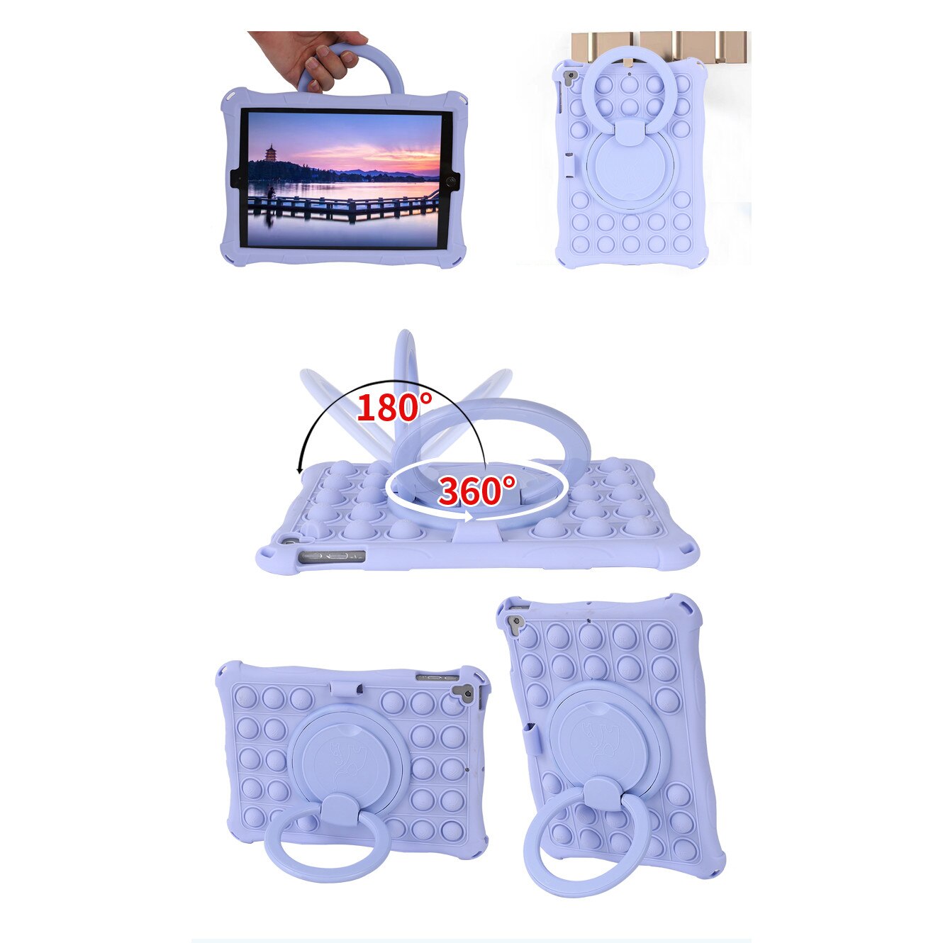 Husa tableta, PMIXO, pentru iPad de 9,7 inch,, suport rotativ, anti-soc, jucarie antistres, albastru