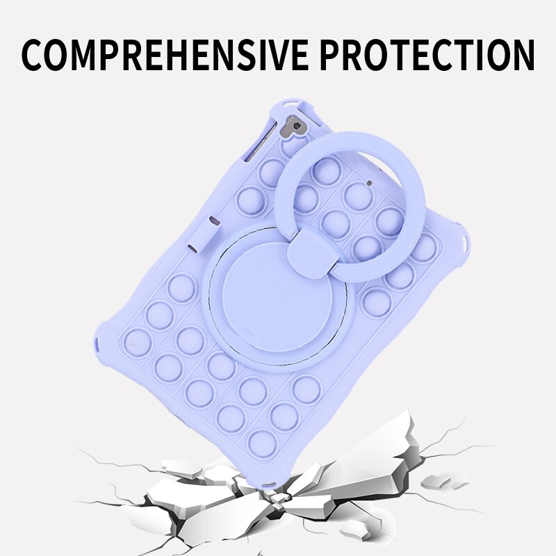 Husa tableta, PMIXO, pentru iPad de 9,7 inch,, suport rotativ, anti-soc, jucarie antistres, albastru