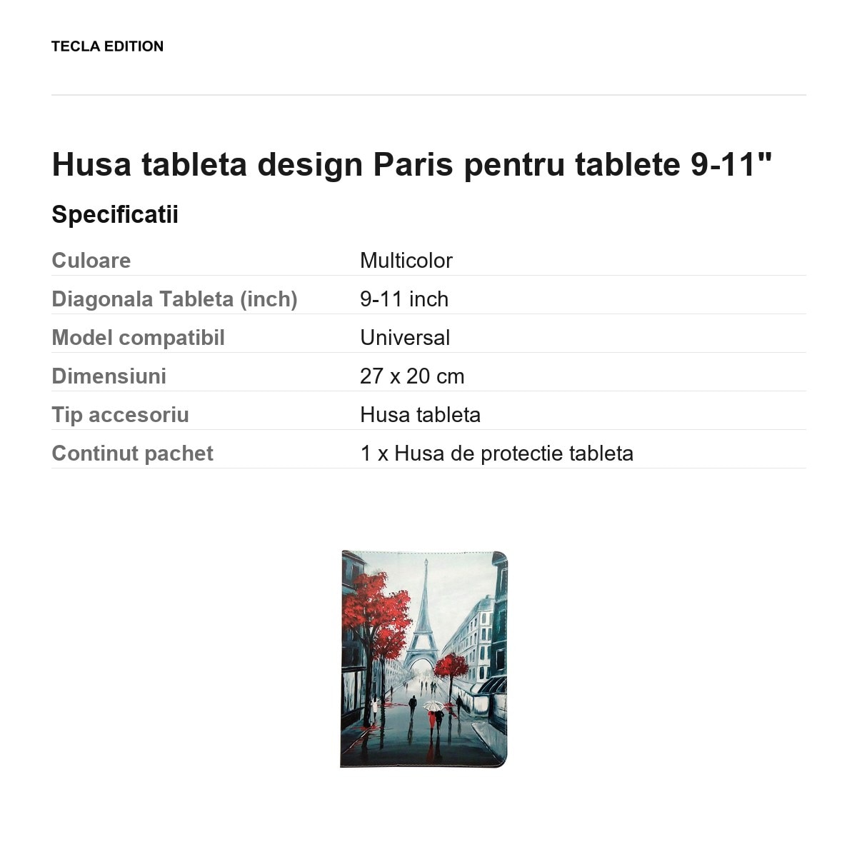 Husa tableta design Paris pentru tablete 9-11"